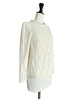Ivory White Ruffle Collared Openwork Wool Blend Knitted Top