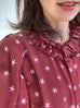Burgundy Stars Pleated Collar Tiers Sleeve Silky Blouse