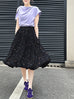 Black Print Elastic Waist Knee Length Balloon Skirt