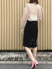 Black Knitted Lace Ruffled Back Knee Length Fitted Skirt