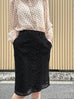 Black Knitted Lace Ruffled Back Knee Length Fitted Skirt