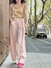 Baby Pink Pleat Front Detail Wide Leg Trousers