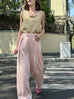 Baby Pink Pleat Front Detail Wide Leg Trousers