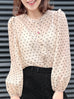 Final Sale! Hearty Print Ruffle Collar Balloon Sleeve Airy Blouse