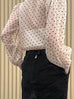 Final Sale! Hearty Print Ruffle Collar Balloon Sleeve Airy Blouse