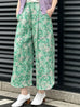Green Floral Slit Detail pleated Front Culottes