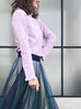 Cashmere Sale! Lilac Pink Frill Neck Double Stitch Cashmere Sweater