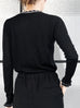 Surprise Sale! Black Scallop Collar Contrast Trim Cashmere Wool Blend Sweater
