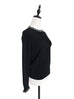 Last Chance! Black Scallop Collar Contrast Trim Cashmere Wool Blend Sweater