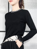 Last Chance! Black Scallop Collar Contrast Trim Cashmere Wool Blend Sweater