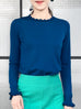 Surprise Sale! Blue Scallop Collar Contrast Trim Cashmere Wool Blend Sweater