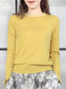 Surprise Sale! Dull Yellow Scallop Collar Contrast Trim Cashmere Wool Blend Sweater