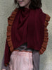 Rudy Red Pleated Frills Wool & Cashmere Ruana - Scarf