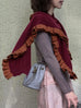 Rudy Red Pleated Frills Wool & Cashmere Ruana - Scarf