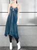 Surprise Sale! Cobalt Teal Silky Contrast V-Neck A-Line Velvet Dress