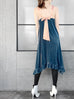 Surprise Sale! Cobalt Teal Silky Contrast V-Neck A-Line Velvet Dress