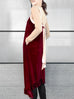 Surprise Sale! Madder Red Silky Contrast V-Neck A-Line Velvet Dress