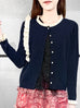 Last Chance! Navy/ Ivory Contrast Ruffle Cashmere & Wool Cardigan