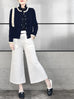 Last Chance! Navy/ Ivory Contrast Ruffle Cashmere & Wool Cardigan