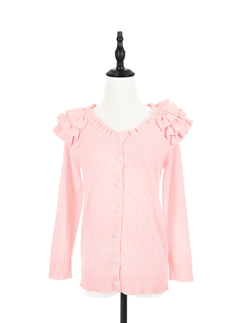 Surprise Sale! Pink Tiered Ruffle Shoulder Pointelle Cardigan