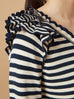 Surprise Sale! Navy/ cream Tiered Ruffle Shoulder Striped Cardigan