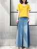 Surprise Sale! Yellow Pleated Ruffle Collar Short Sleeves Cotton Blend Tee