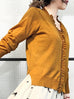 Surprise Sale! Dark Mustard Double V-Neck Frill Detail Cashmere Blend Cardigan Top