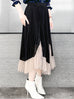 Black Asymmetrical Shimmer Mesh Pleated Midi-Skirt