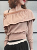 Further Sale! Beige One-Shoulder Merino Wool Ruffle Sweater
