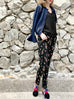 Final Sale! Black Floral Prints Pleat Front Tapered Trousers