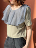Surprise Sale! Sage-Green & Check Cape Overlay Cotton Blend Tee