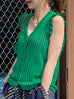 Surprise Sale! Spring Green Crochet Ruffle Knitted Button Front Cotton Vest