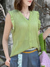 Surprise Sale! Lime Green Crochet Ruffle Knitted Button Front Cotton Vest