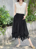 Surprise Sale! Black Asymmetric Lace Trim Flowy Midi-Skirt