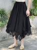 Surprise Sale! Black Asymmetric Lace Trim Flowy Midi-Skirt