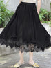 Black Asymmetric Lace Trim Flowy Midi-Skirt
