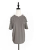 Last Chance! Grey Ruffle Off the Shoulder Cotton Blend Tee
