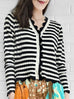Mono Stripe Scalloped Cashmere & Wool Cropped Cardigan