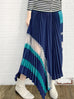 Surprise Sale! Blue Shades Mesh Panels Pleated Handkerchief Hem Skirt