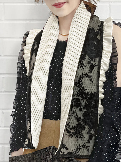 Surprise Sale! Ivory/ Black Double Sided Ruffle Trim Lace Scarf