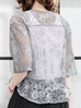 SPECIAL! Grey-Silver Floral Lace Cropped Peplum Blouse