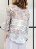 SPECIAL! Grey-White Floral Organza Cropped Peplum Blouse