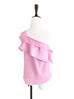 SPECIAL! Pink One-Shoulder Draped Ruffle Blouse