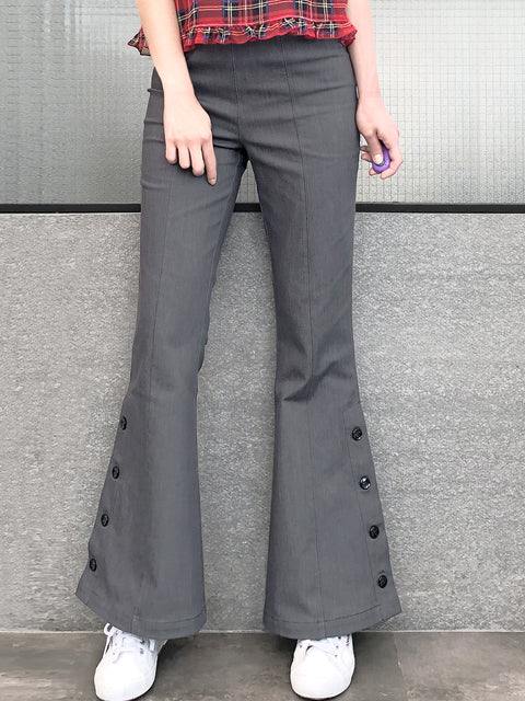 Last Chance! Washed Grey Black Denim Flare Leg Pull On Button Pants