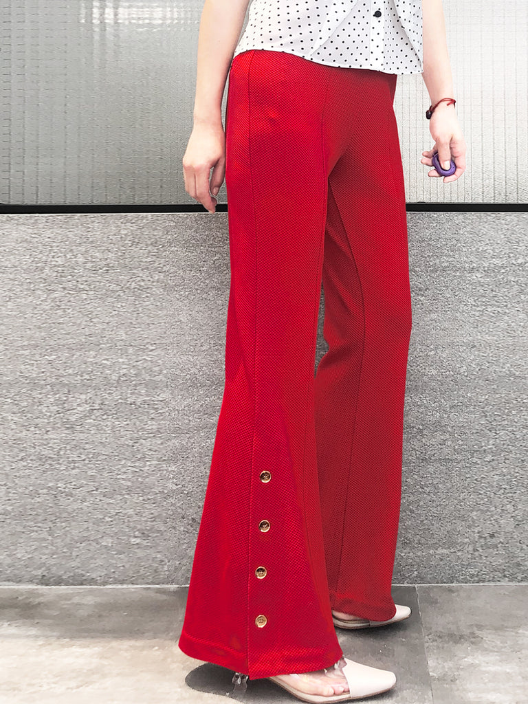 Rose Red Flare Leg Pull On Button Pants – T Y N V I E