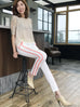 SPECIAL! White Side Ribbed Trims Skinny Trousers