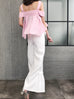 Final Sale! White Pleated Flare Cuffs Trousers