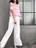 Final Sale! White Pleated Flare Cuffs Trousers