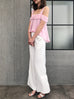 Last Chance! White Pleated Flare Cuffs Trousers