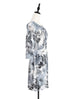Surprise Sale! Striped Blue Grey Lace Tie-Bow Half Placket Midi Dress